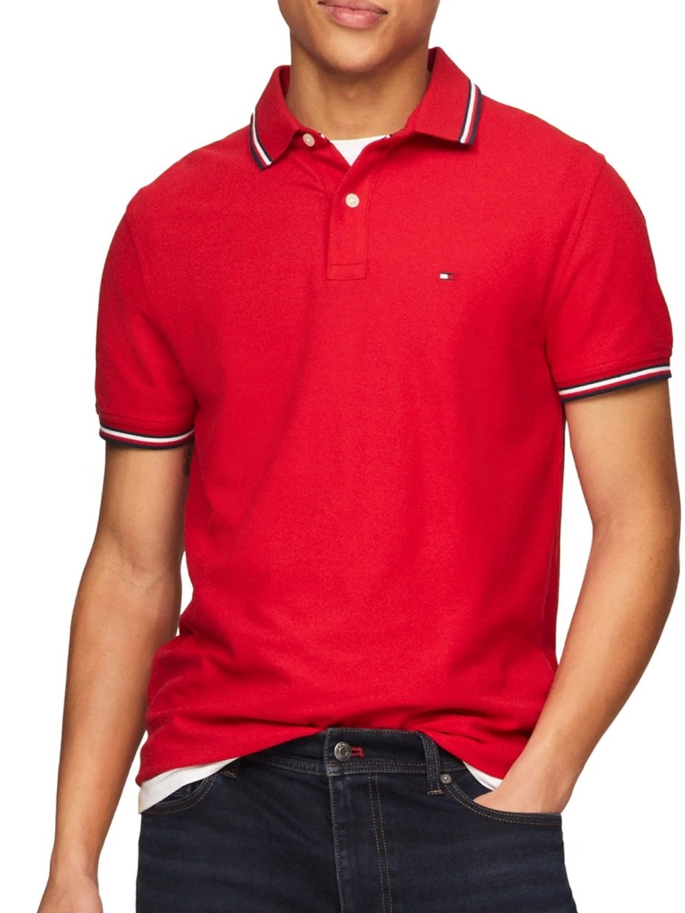 Tommy Hilfiger Red Polo with Contrast Trim